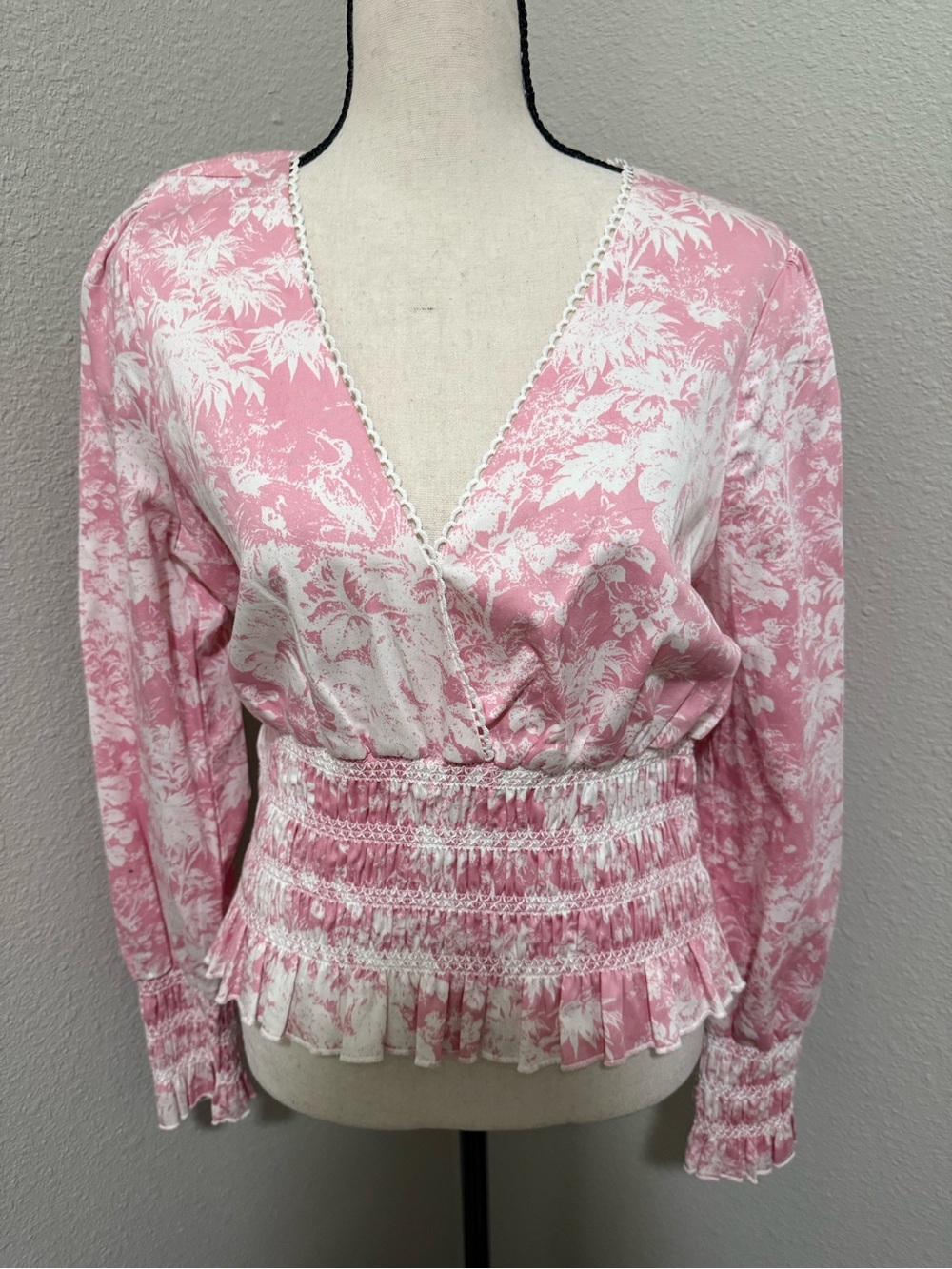 WAYF Pink Smocked Blouse, Size M
